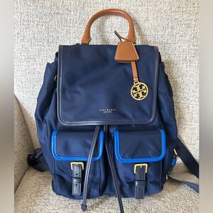 Tory Burch Blue Nylon and Leather Backpack